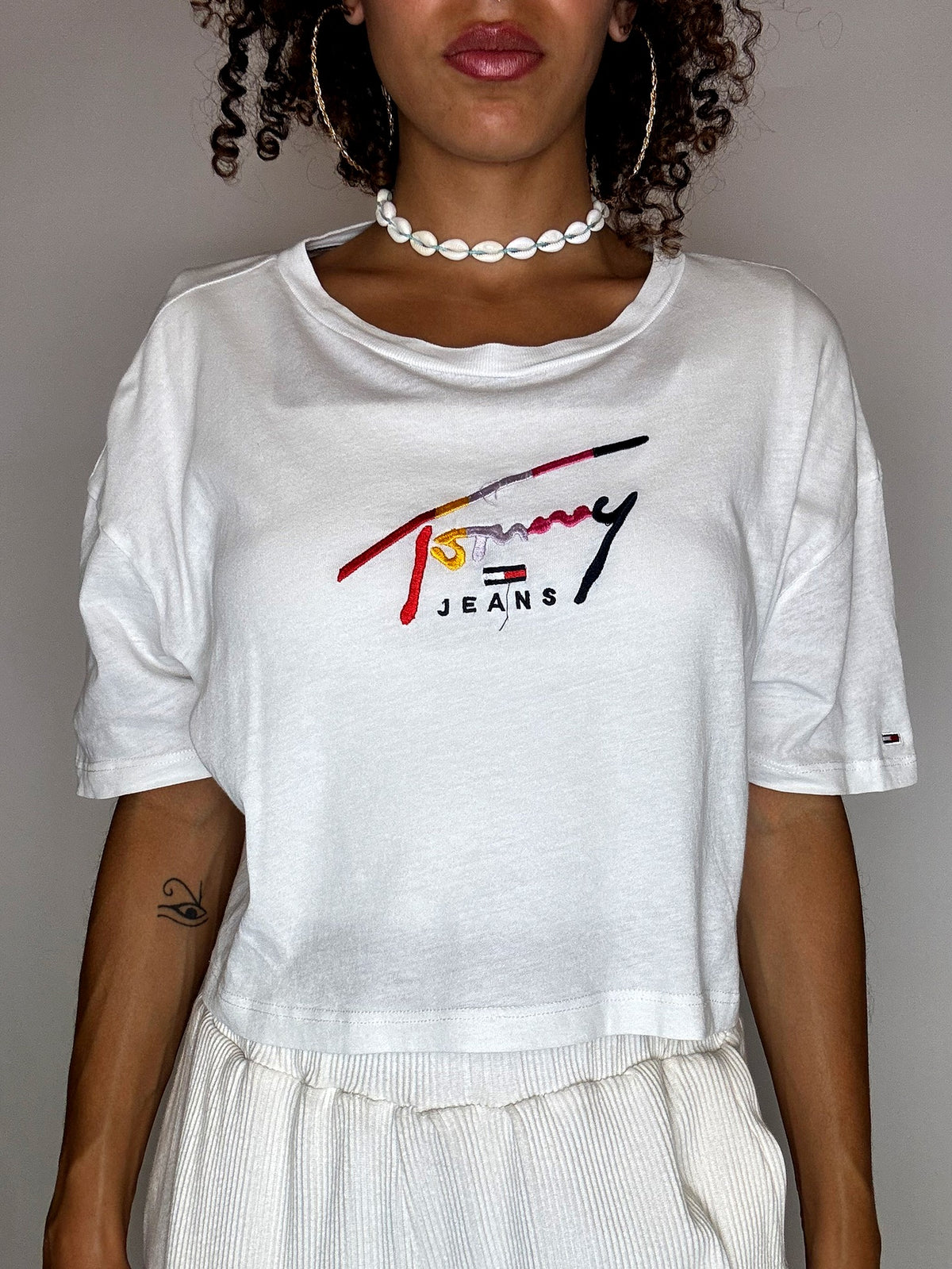 Weißes Crop-Top von TOMMY JEANS, Größe S, Vintage