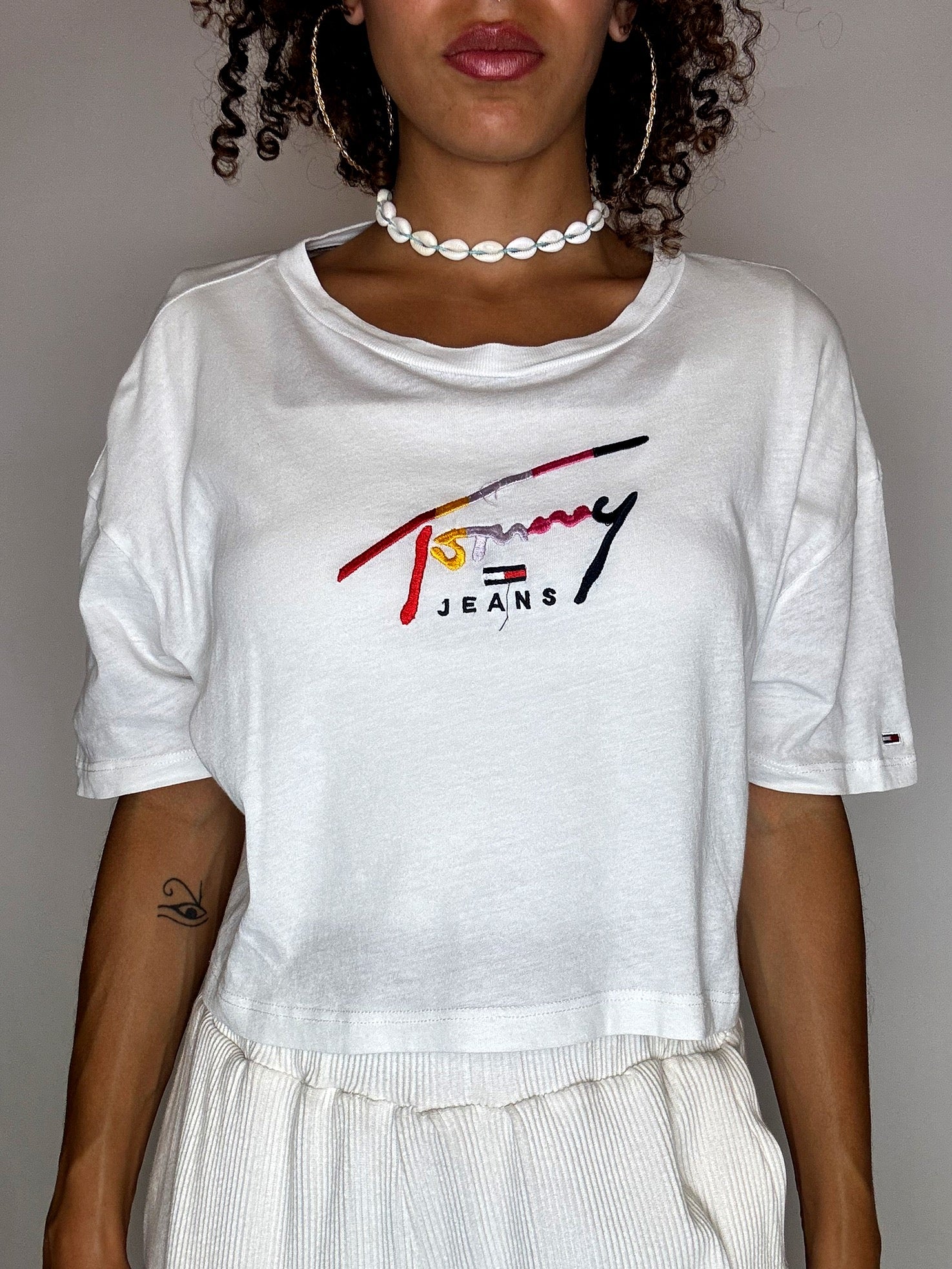 Weißes Crop-Top von TOMMY JEANS, Größe S, Vintage