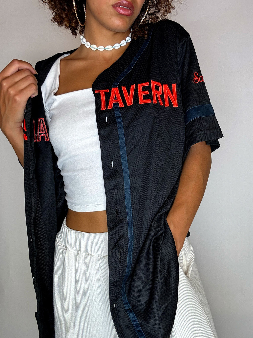 SAM'S TAVERN Vintage-Baseballtrikot, schwarz, Größe XS