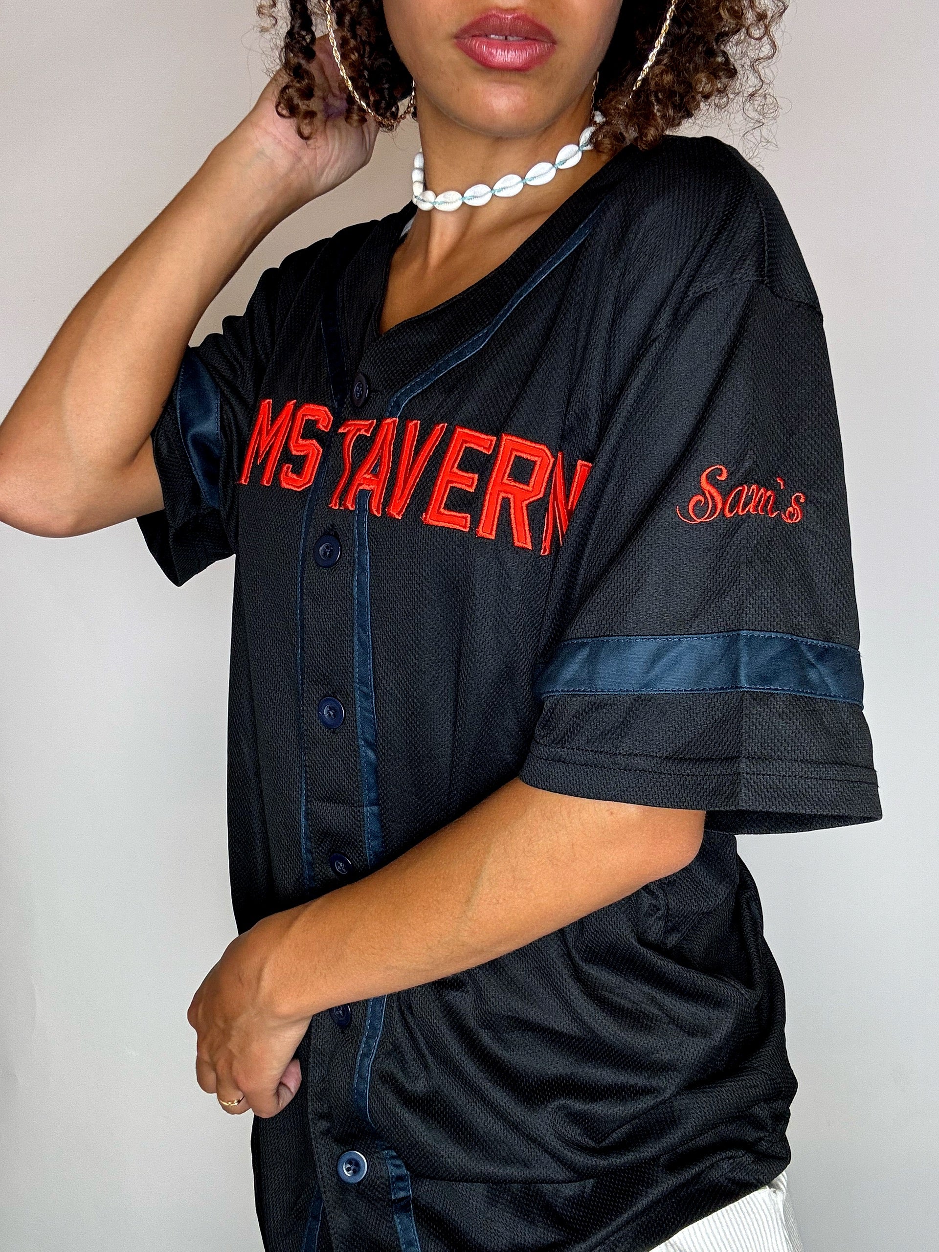 SAM'S TAVERN Vintage-Baseballtrikot, schwarz, Größe XS