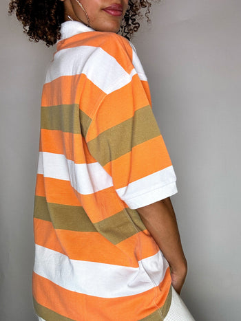Polo rayé orange LACOSTE XL vintage