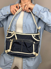 Vintage SISLEY navy fabric bag with cream details