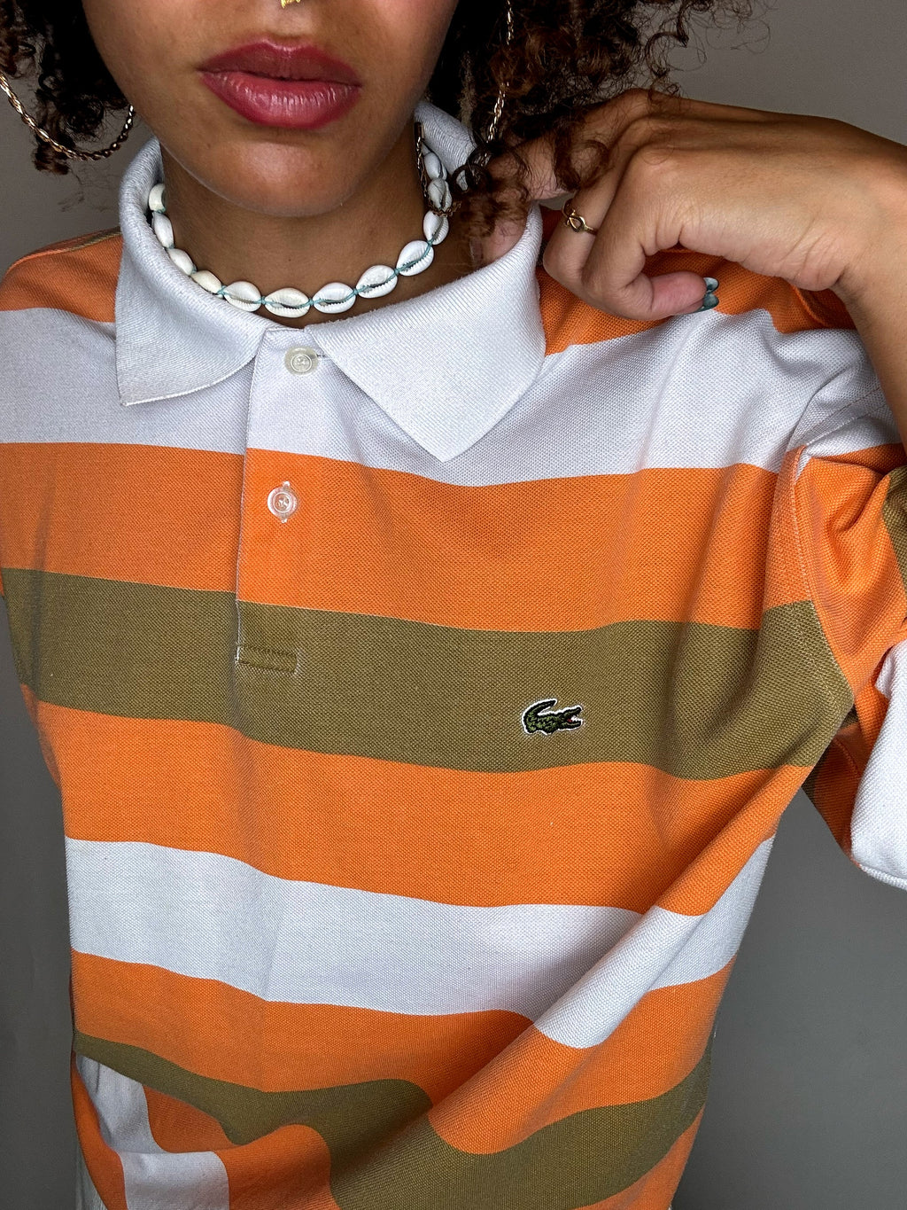Polo rayé orange LACOSTE XL vintage