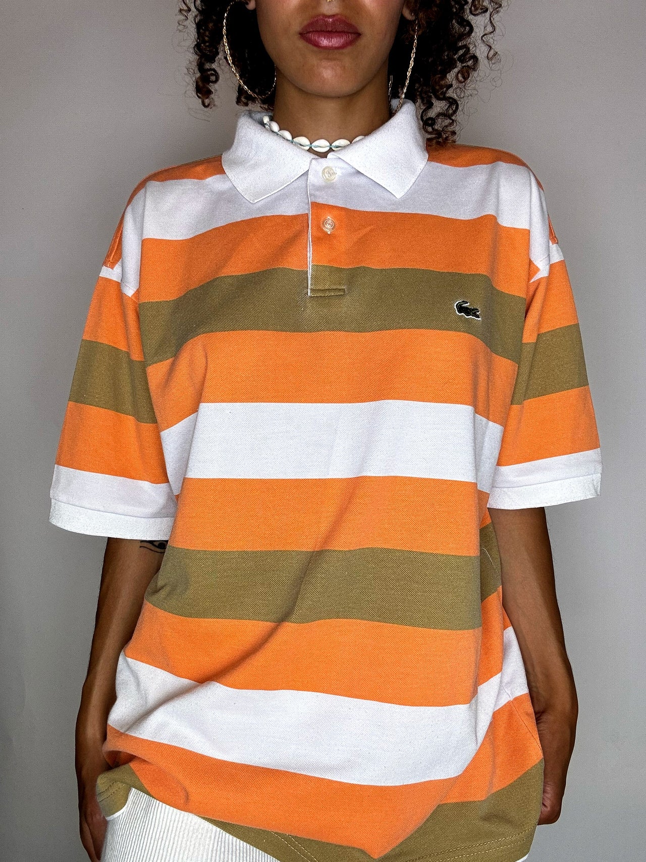 Polo rayé orange LACOSTE XL vintage