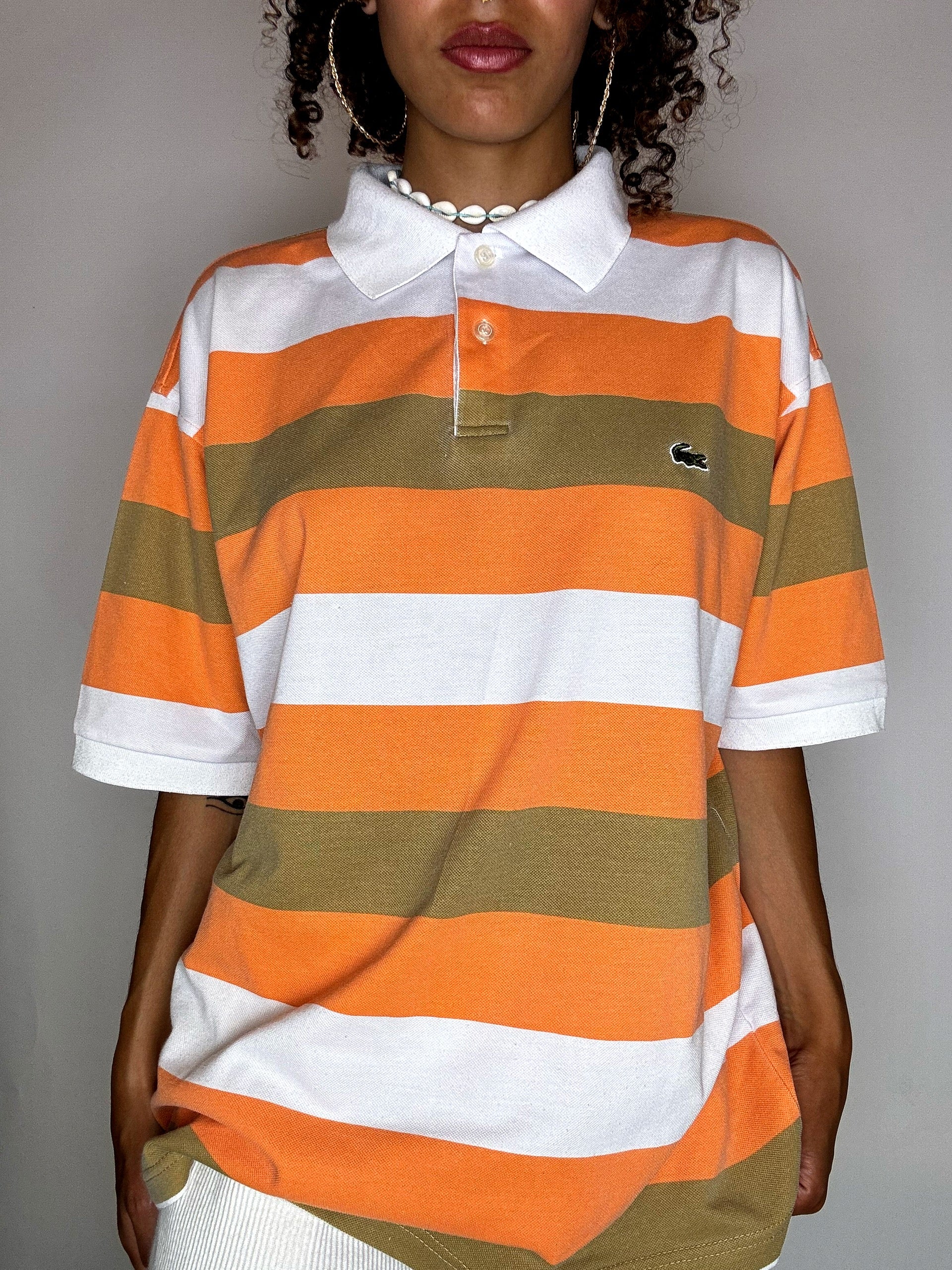 Polo rayé orange LACOSTE XL vintage