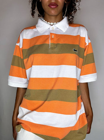 Polo rayé orange LACOSTE XL vintage