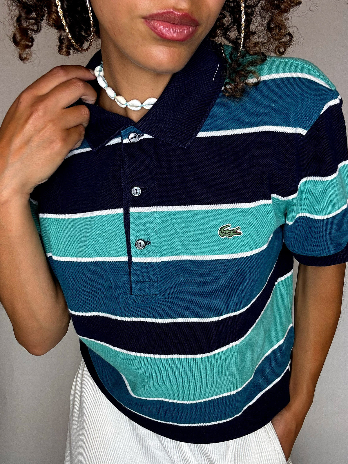 Vintage Lacoste Poloshirt mit Streifen, Größe M 