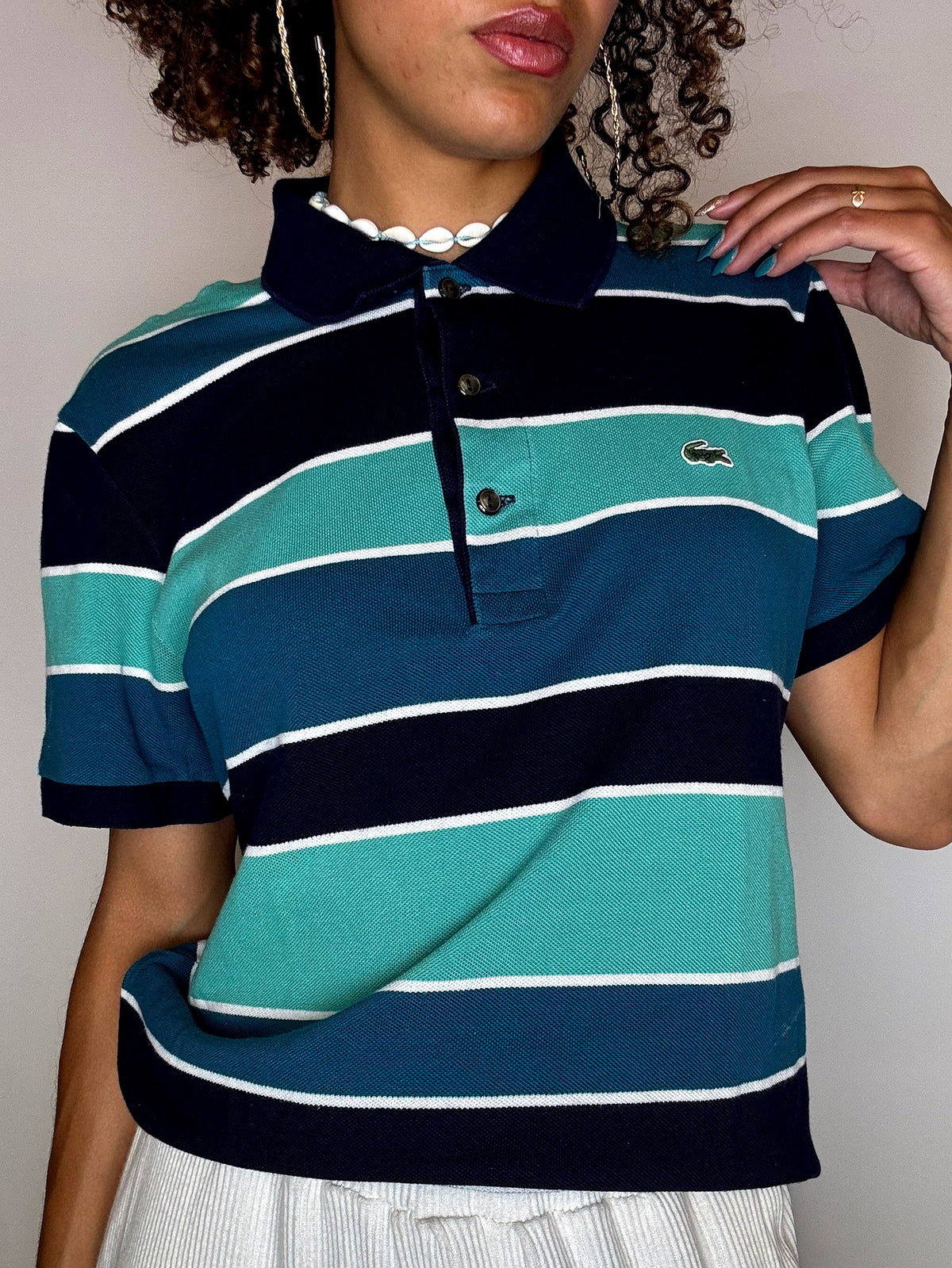Vintage Lacoste Poloshirt mit Streifen, Größe M 