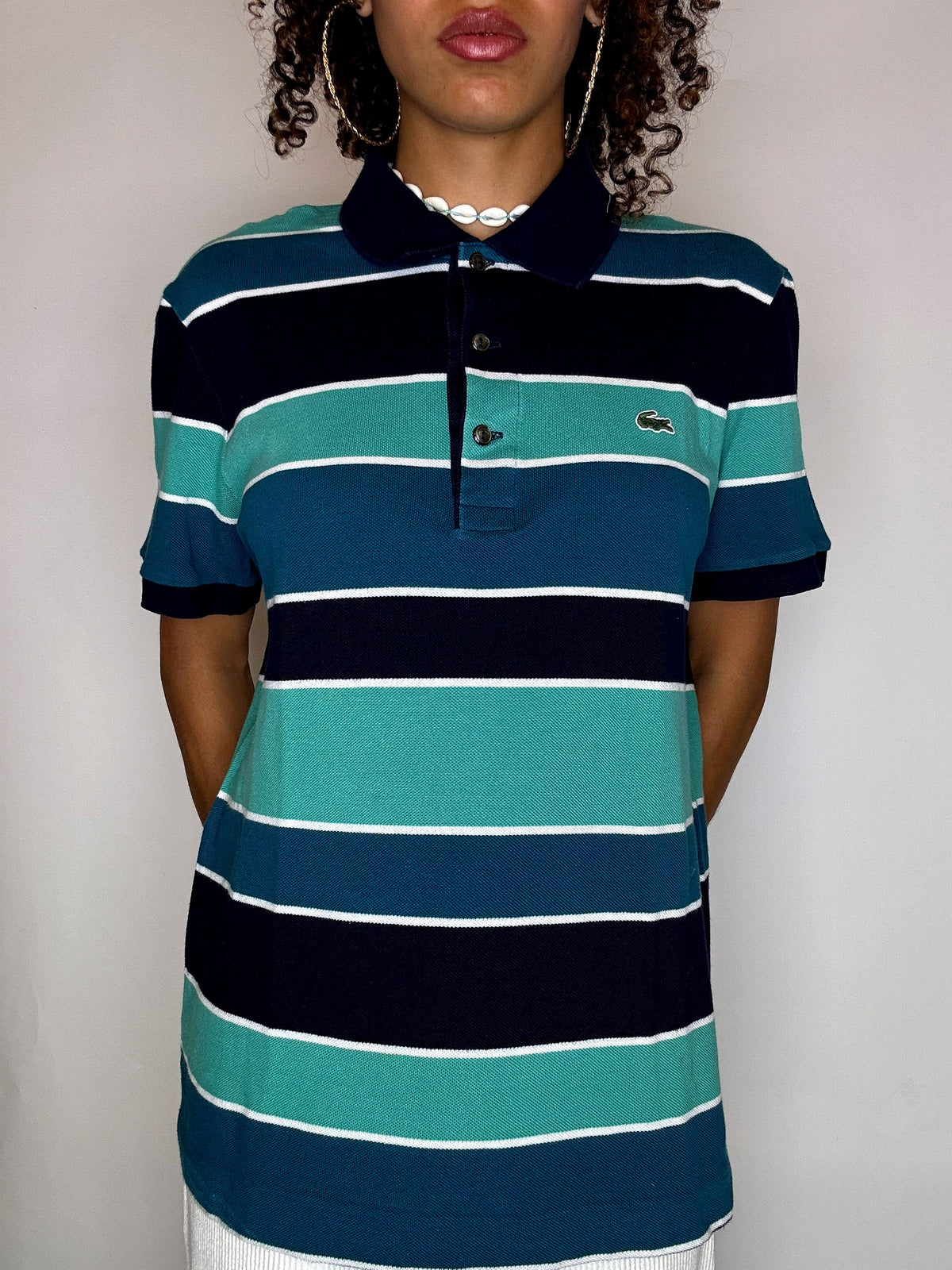 Vintage Lacoste Poloshirt mit Streifen, Größe M 