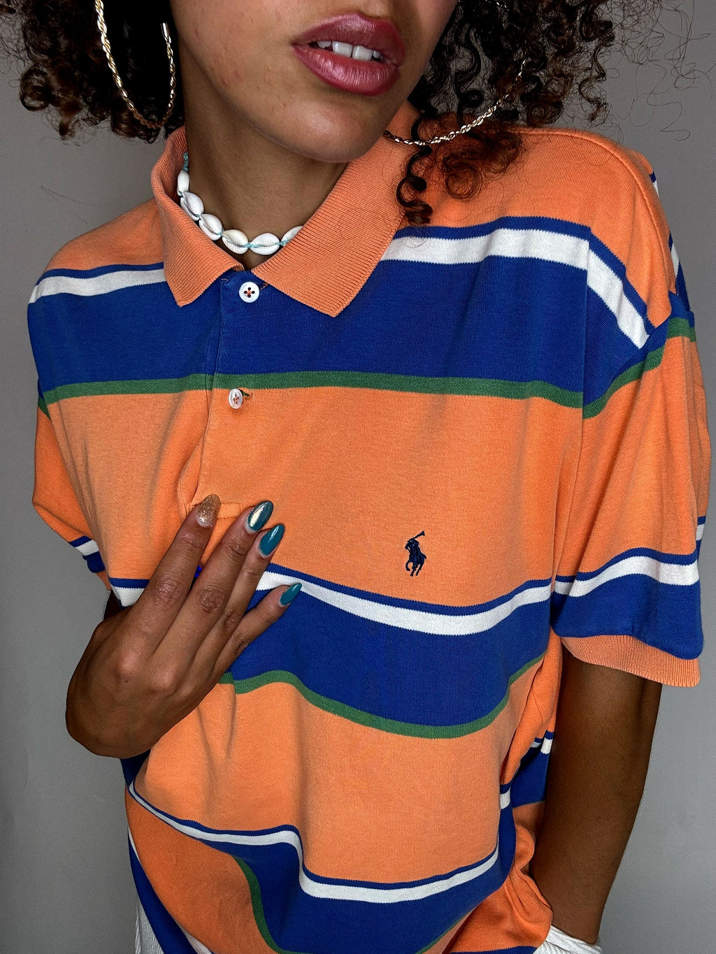 Polo rayé orange RALPH LAUREN L vintage