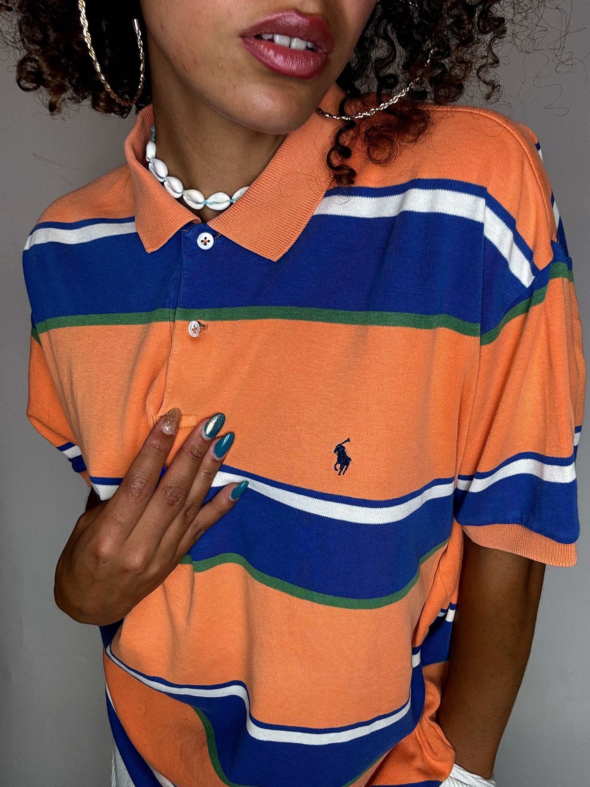Polo rayé orange RALPH LAUREN L vintage