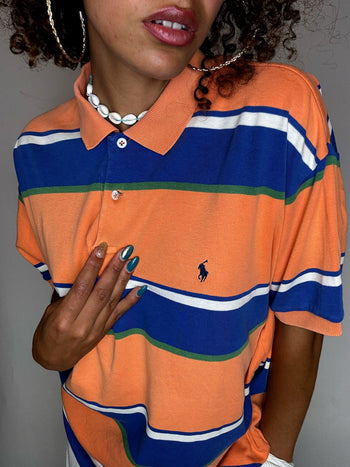 Polo rayé orange RALPH LAUREN L vintage