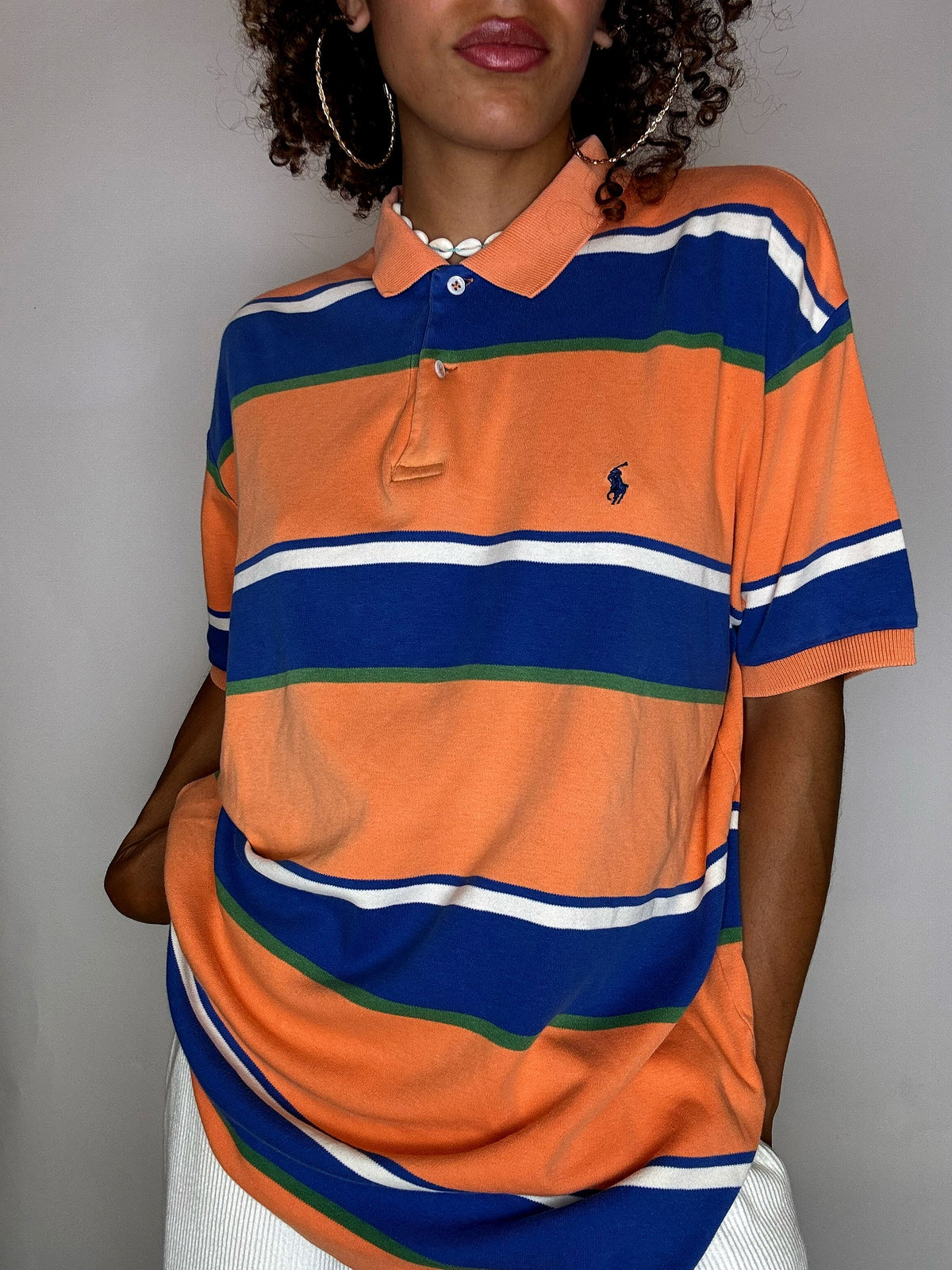 Vintage orange gestreiftes Poloshirt von Ralph Lauren, Größe L