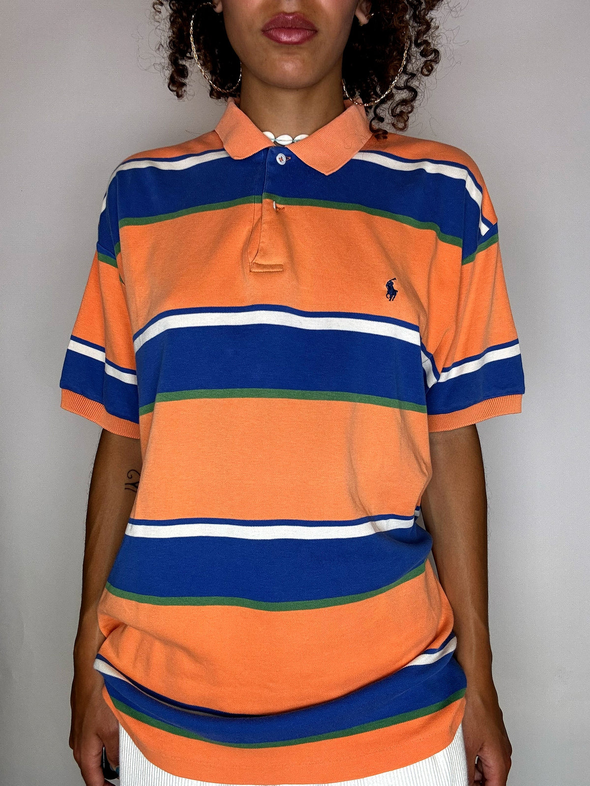 Vintage orange gestreiftes Poloshirt von Ralph Lauren, Größe L