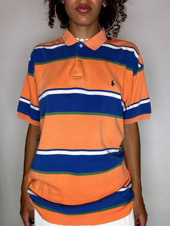 Polo rayé orange RALPH LAUREN L vintage