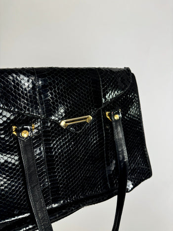 Sac en cuir noir effet python vintage