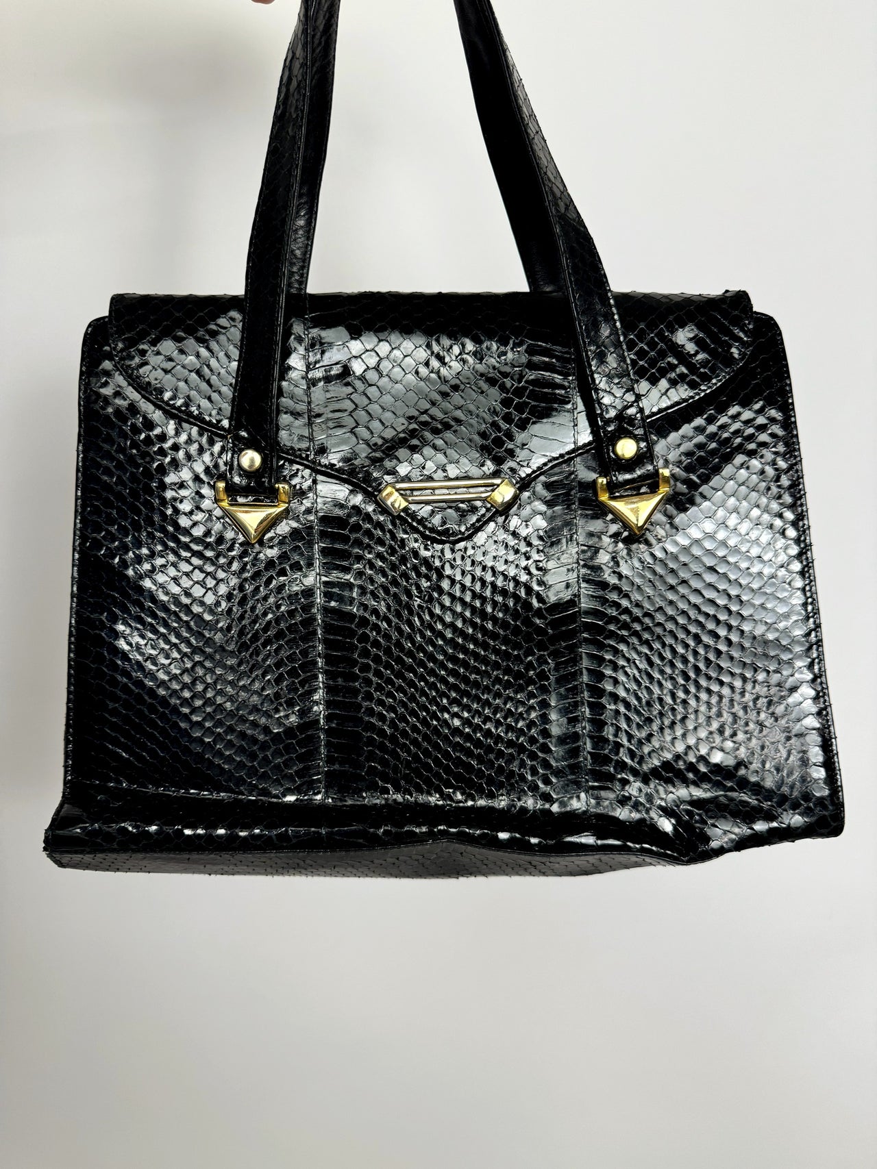 Sac en cuir noir effet python vintage