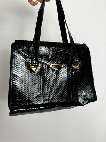 Sac en cuir noir effet python vintage