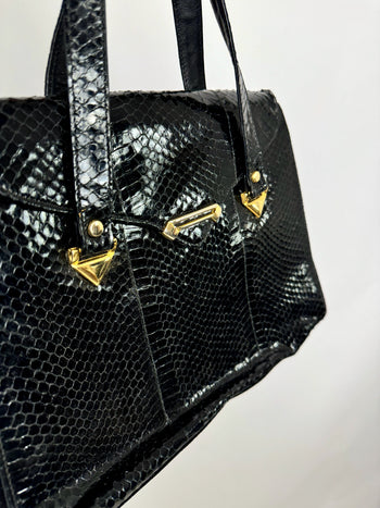 Sac en cuir noir effet python vintage