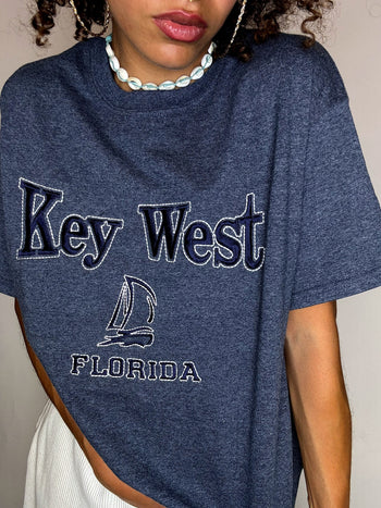 Tee shirt brodé bleu KEY WEST M vintage