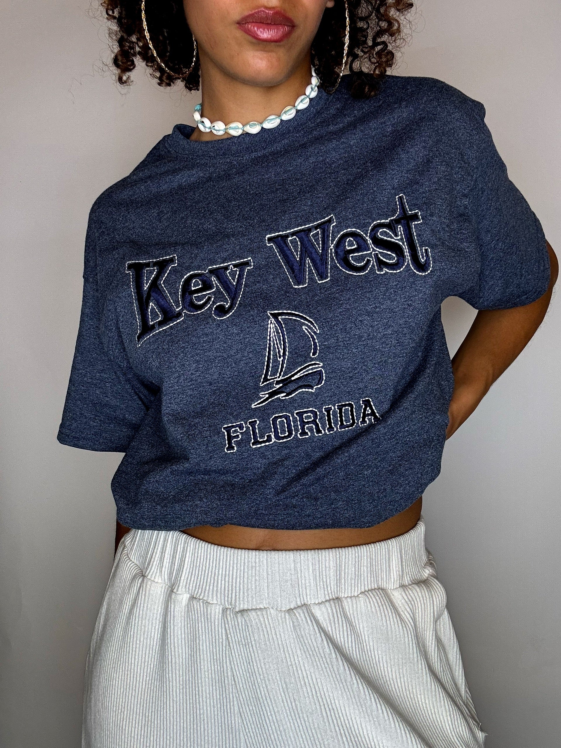 Tee shirt brodé bleu KEY WEST M vintage