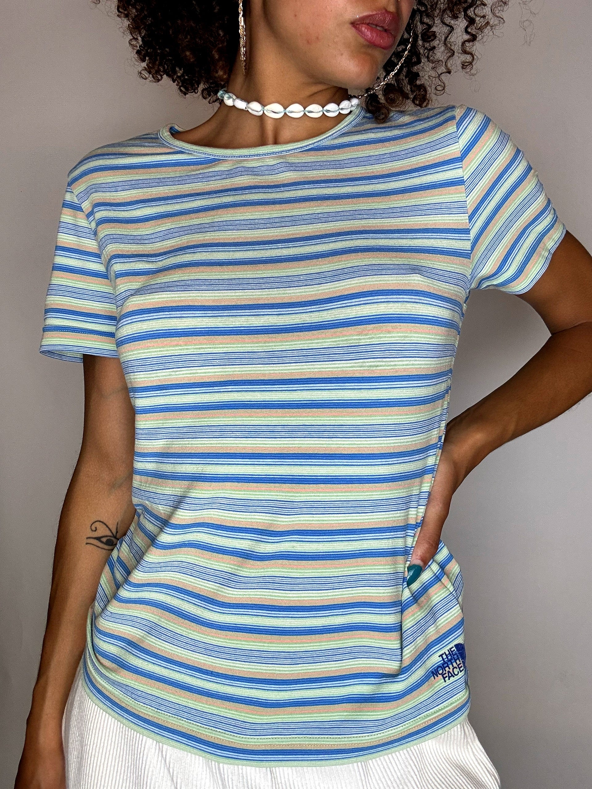 Tee shirt rayé bleu THE NORTH FACE S vintage