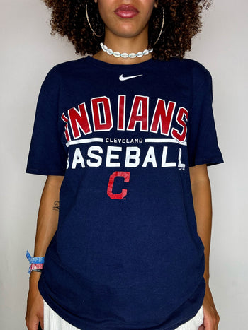 Tee shirt bleu NIKE x INDIAN BASEBALL M vintage