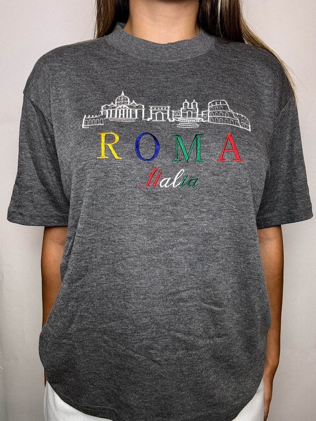Vintage besticktes graues Roma M T-Shirt