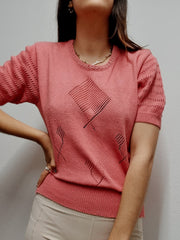 T-shirt vintage corail en crochet M