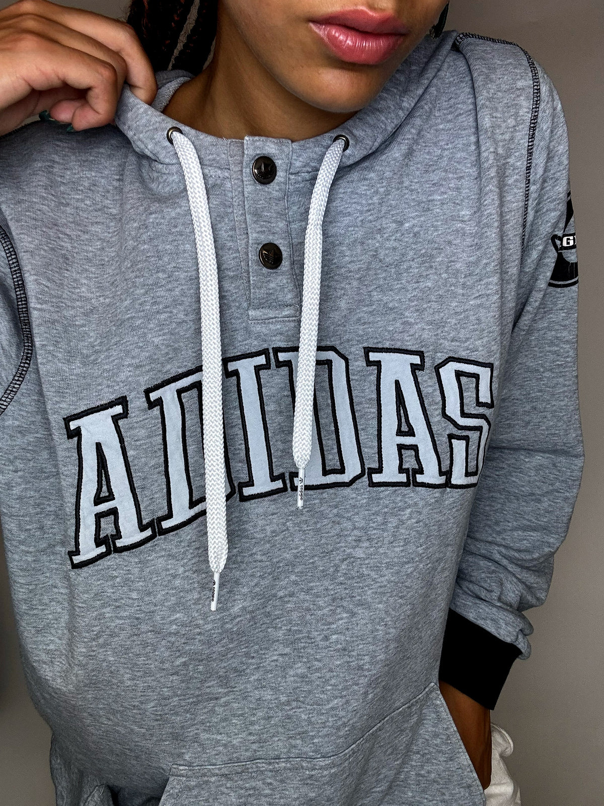 Vintage Großer Grauer Adidas Hoodie