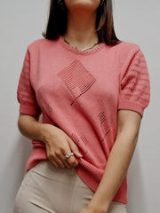 T-shirt vintage corail en crochet M