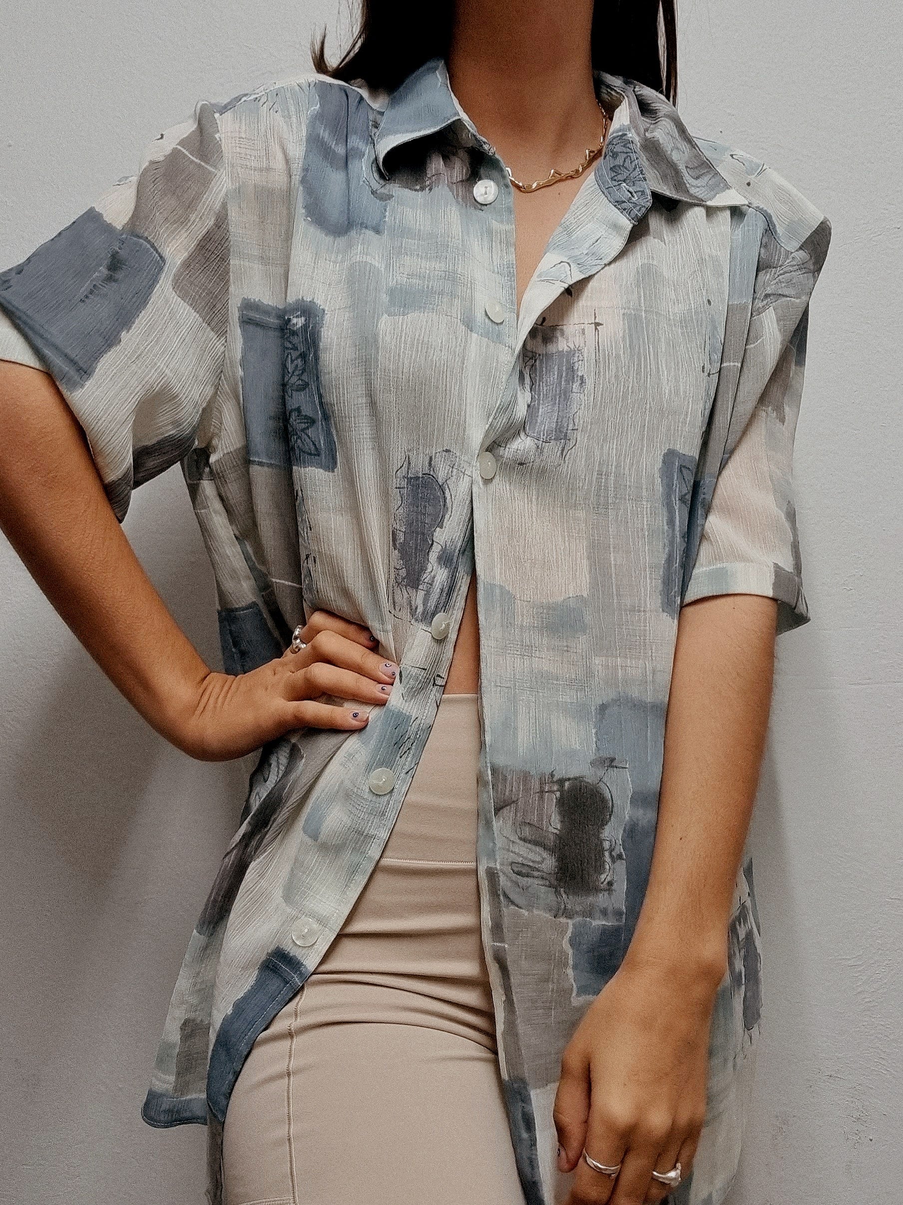Chemise vintage bleue/beige M/L