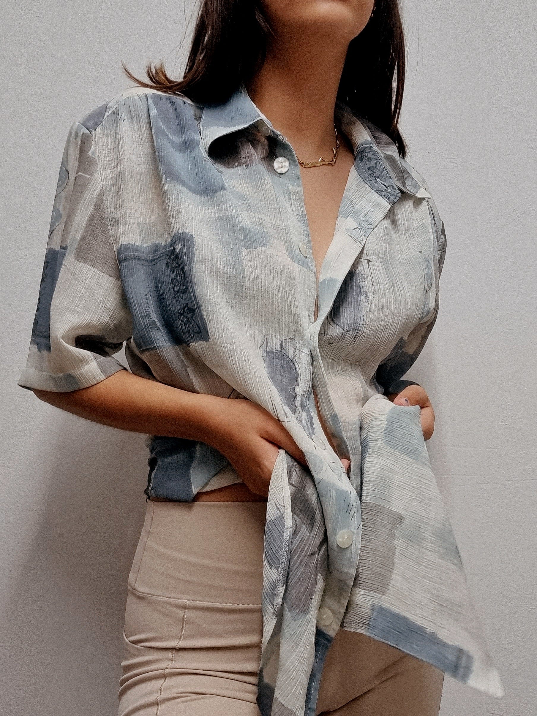 Chemise vintage bleue/beige M/L