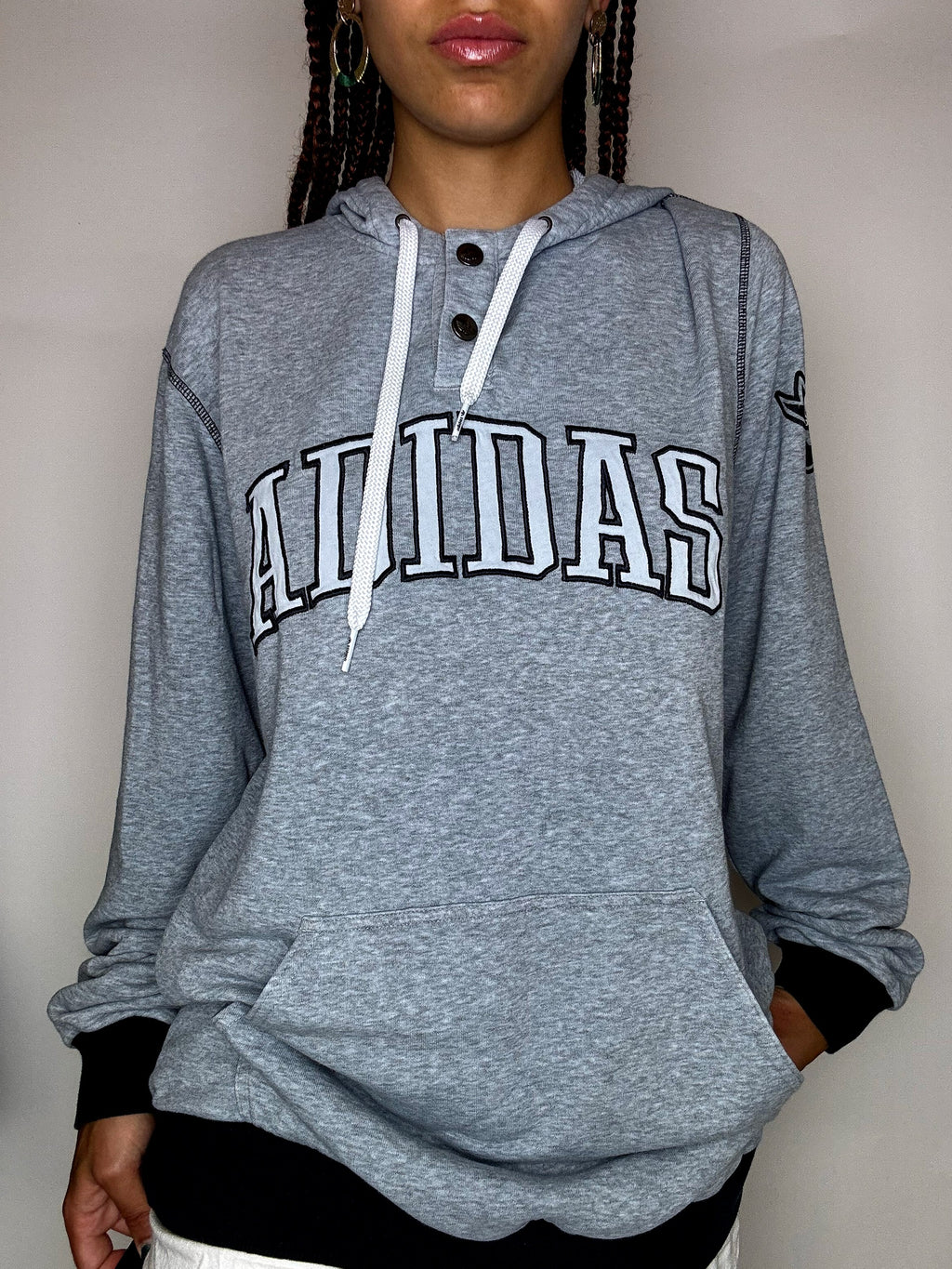 Vintage Großer Grauer Adidas Hoodie