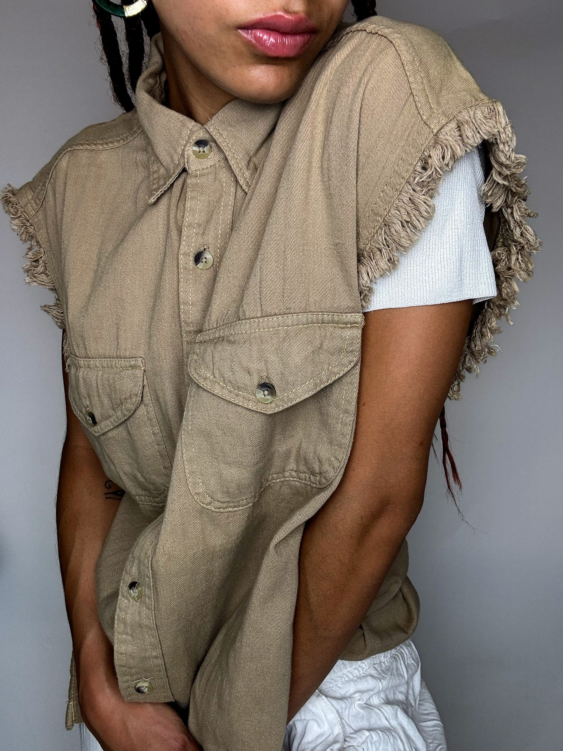Chemise sans manche beige M vintage
