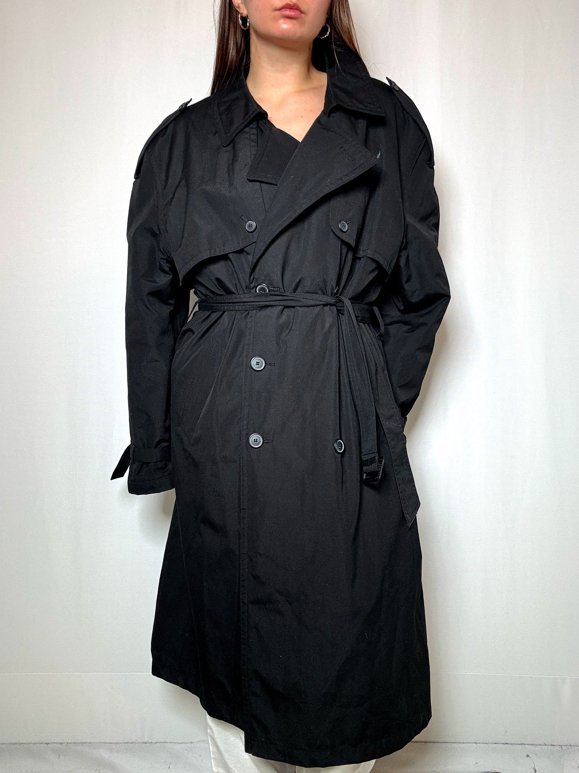 Vintage black thick trench coat XL