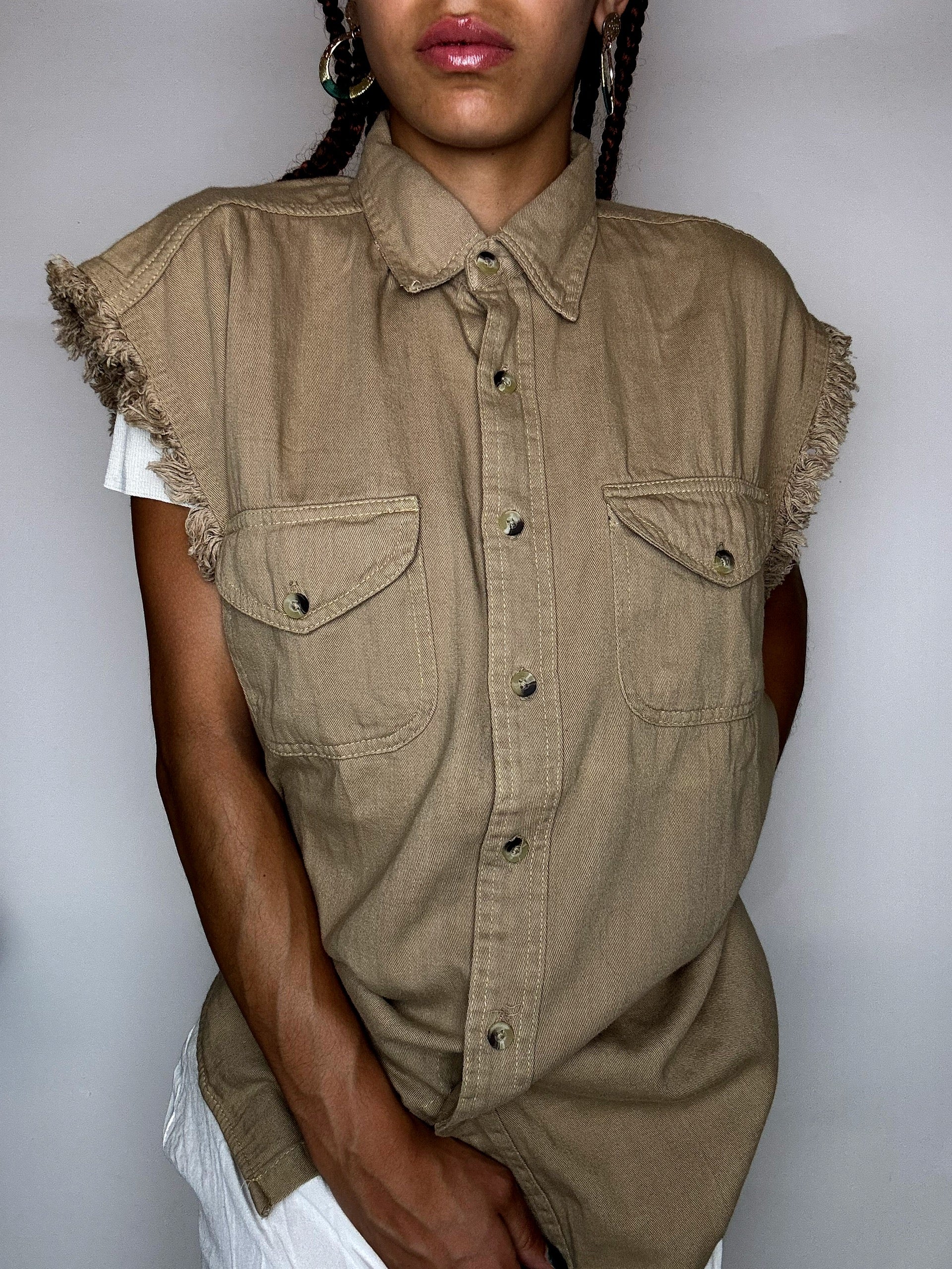 Chemise sans manche beige M vintage