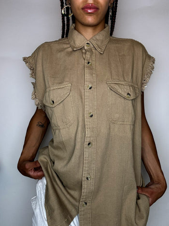 Chemise sans manche beige M vintage