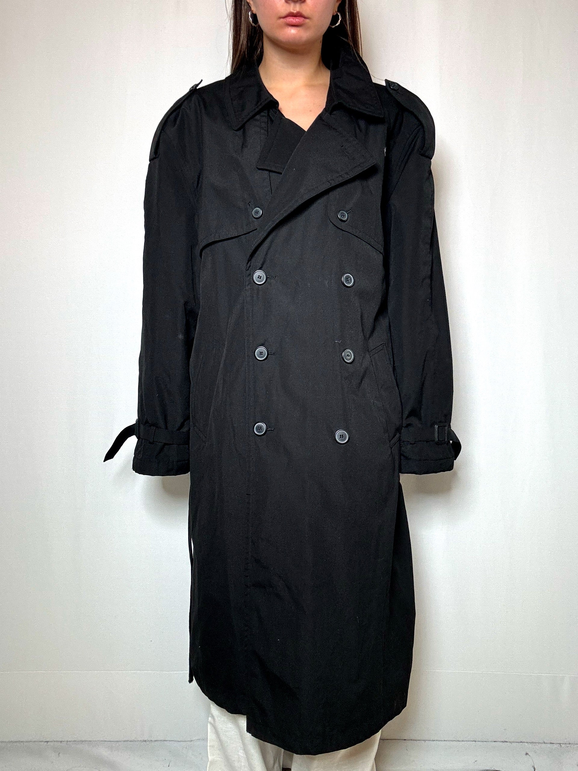 Vintage black thick trench coat XL
