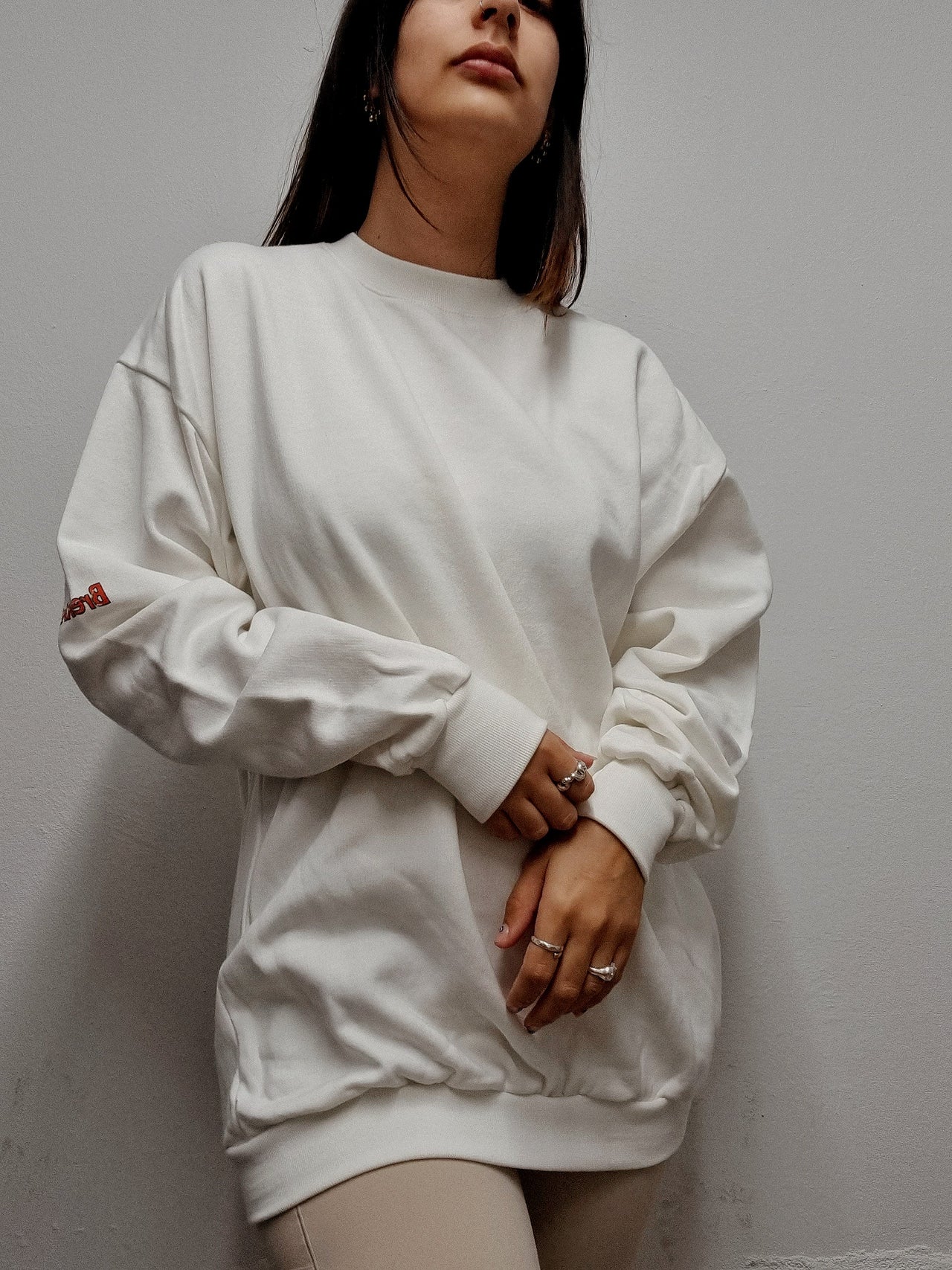 Vintage weißer Basic-Oversized-Pullover L