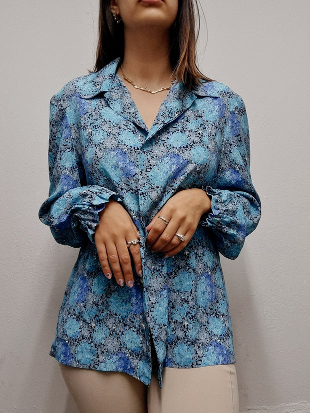 Chemise vintage bleue à fleurs M