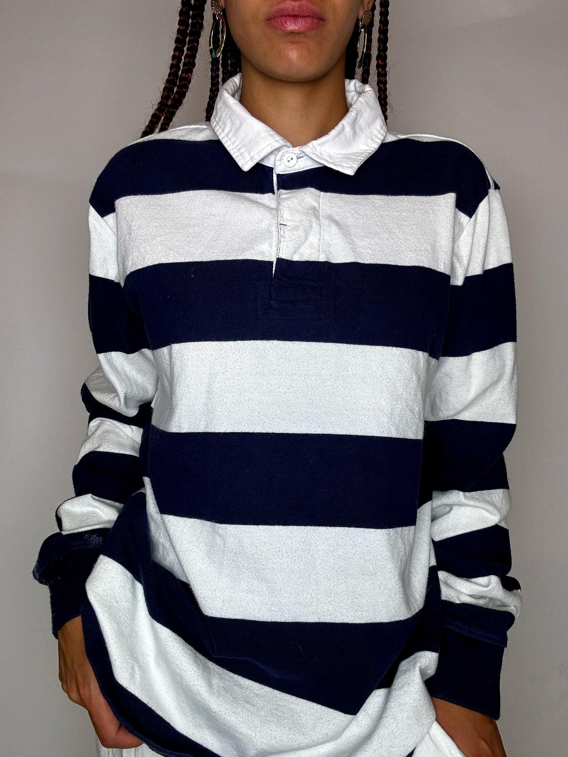 Polo manches longues rayé L vintage