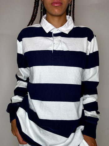 Polo manches longues rayé L vintage