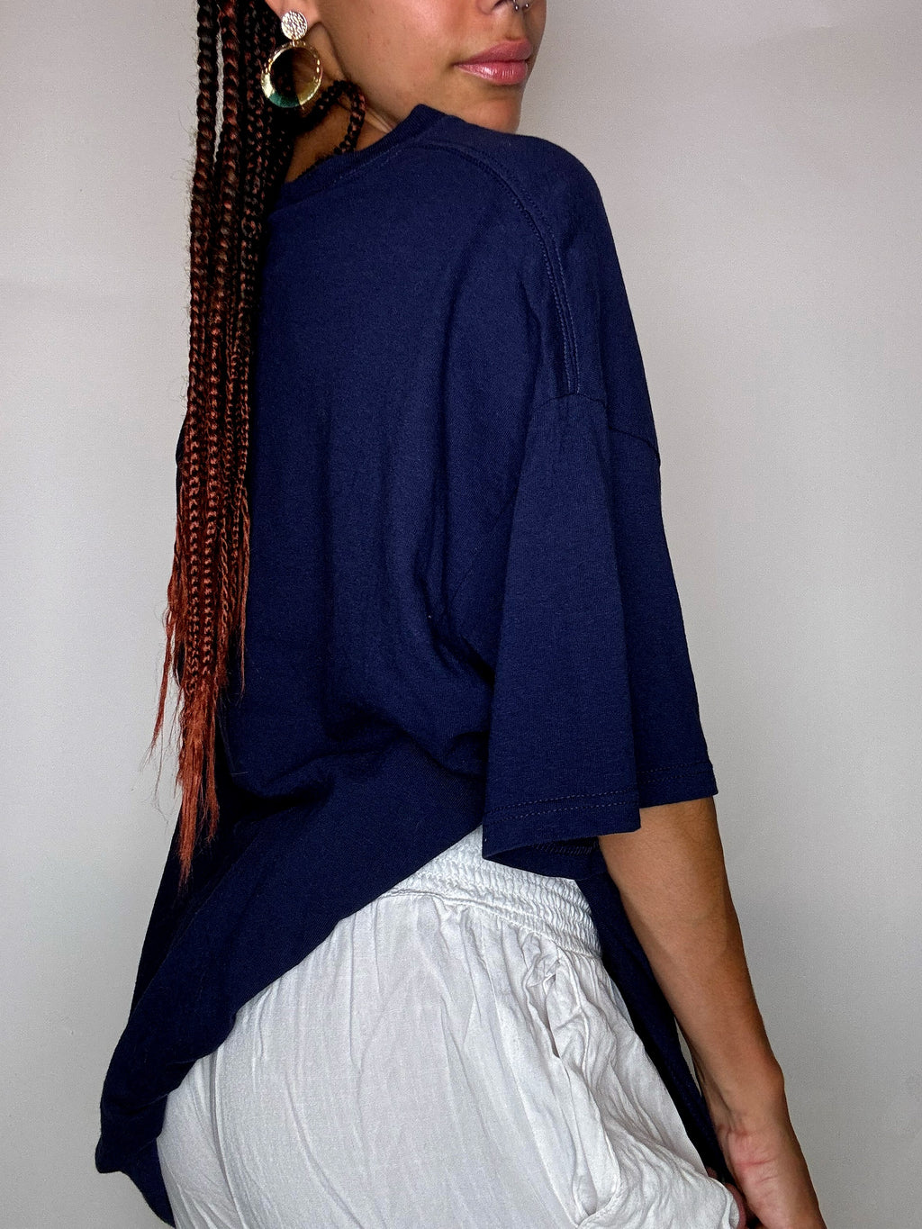 Vintage-T-Shirt mit marineblauem Print, Größe L