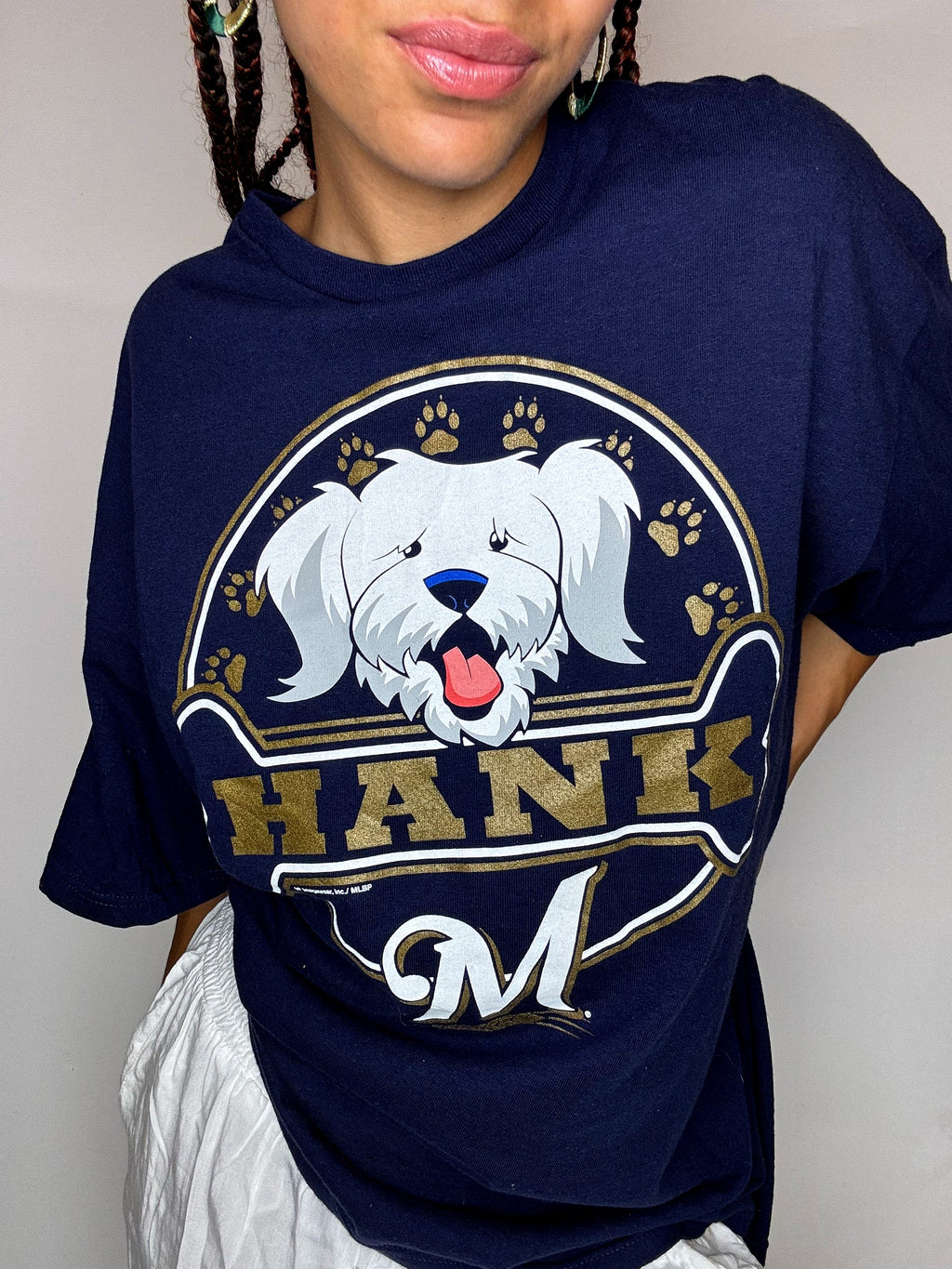 Vintage-T-Shirt mit marineblauem Print, Größe L