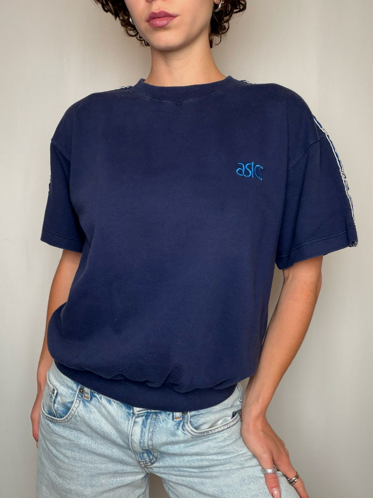 Sweat manches courtes marine Asics M vintage