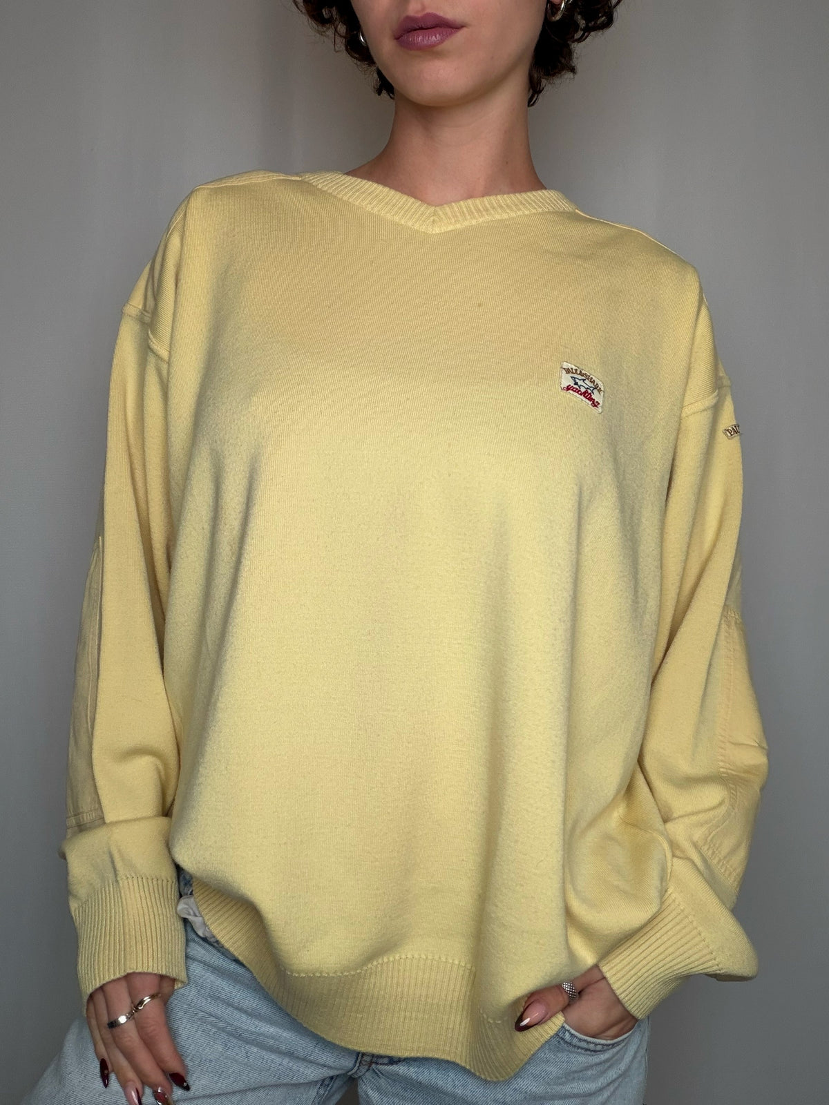 Pull en maille jaune XL vintage