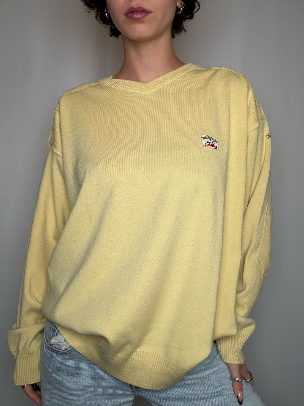Pull en maille jaune XL vintage