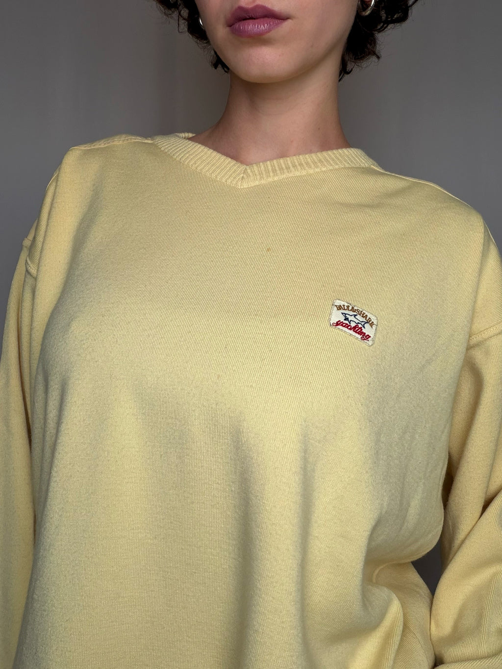 Pull en maille jaune XL vintage
