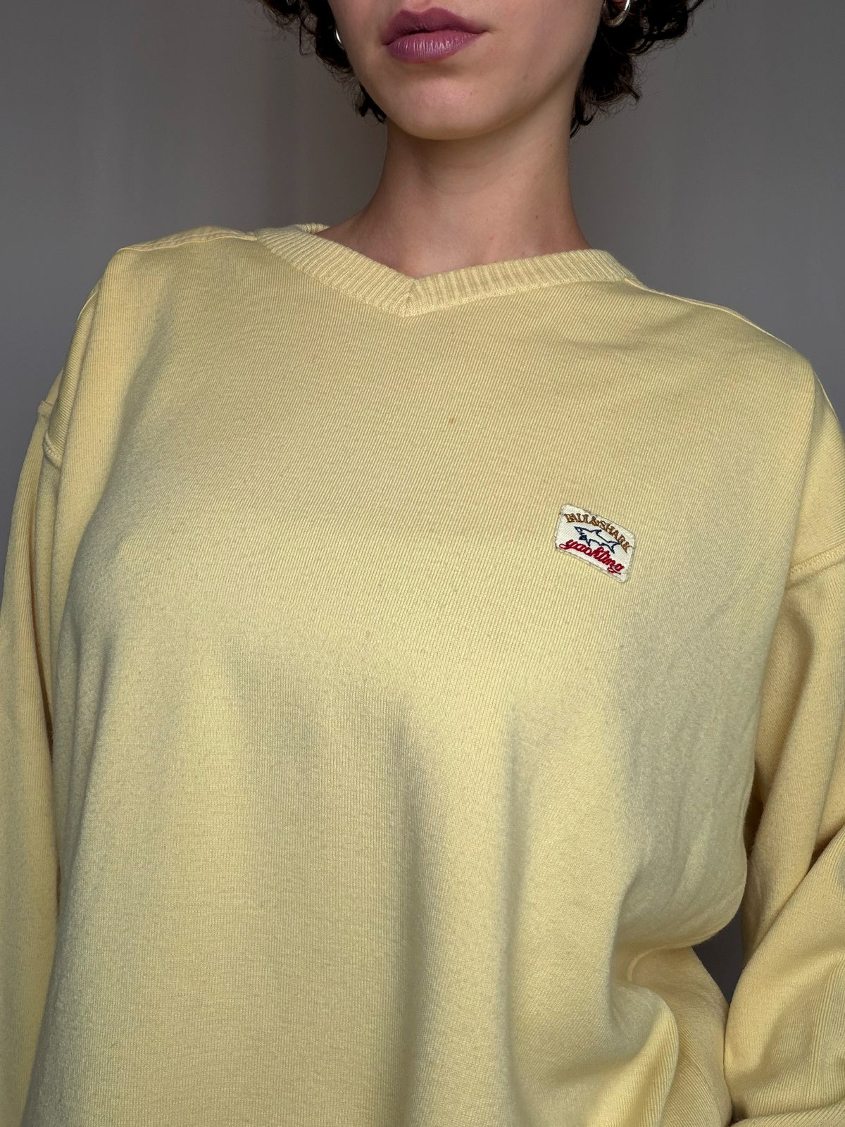 Pull en maille jaune XL vintage